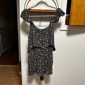 Black Romper with Buttons and Pink Floral
